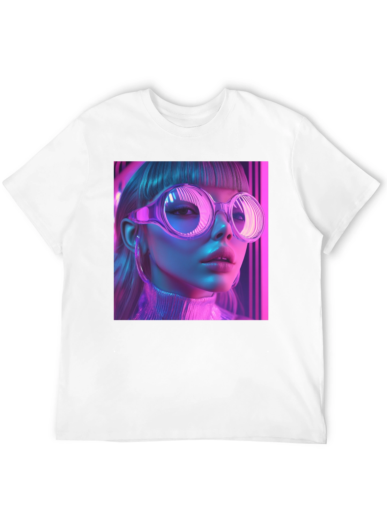 Neon Cyberpunk Girl Graphic Tee - Stylish Black T-Shirt