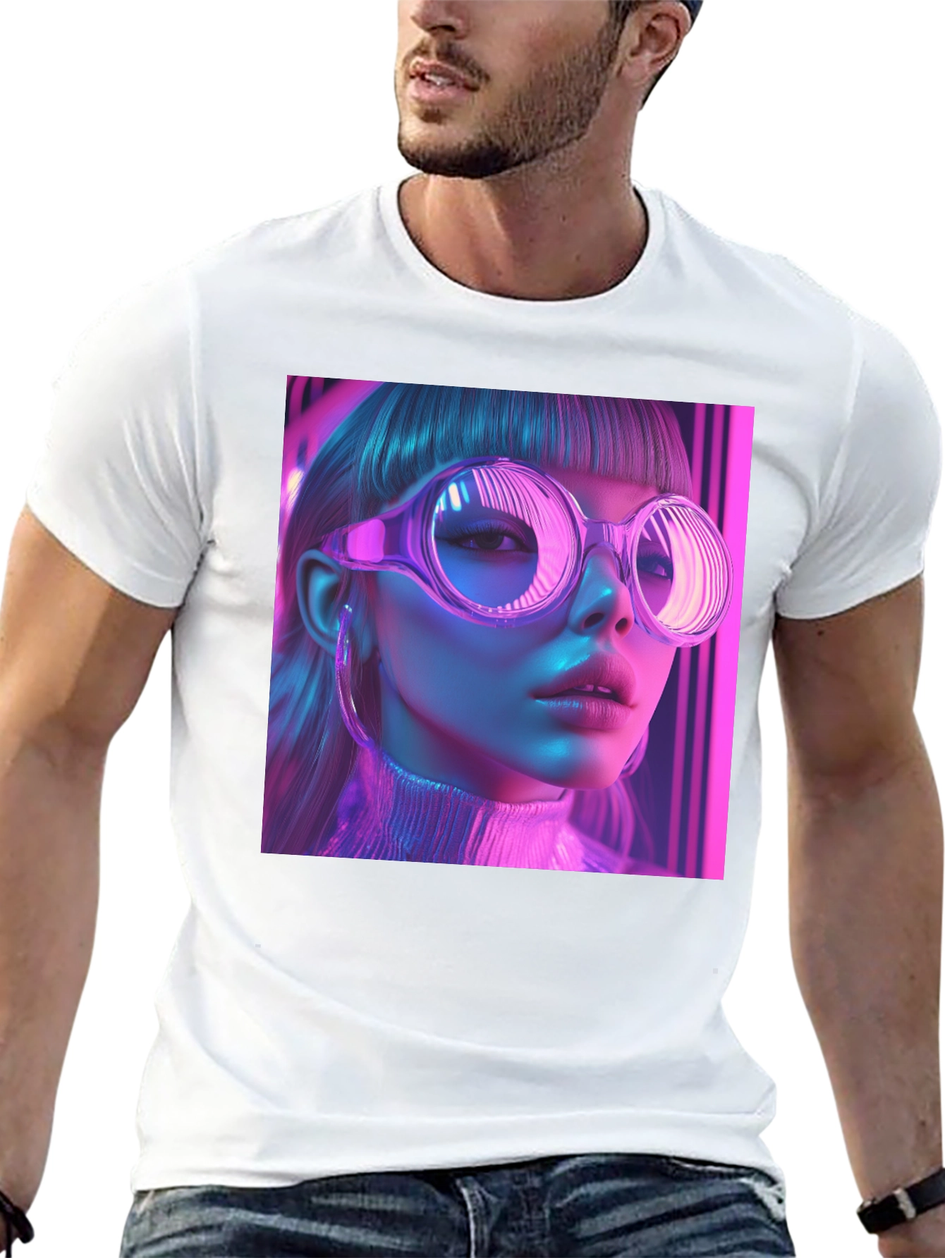 Neon Cyberpunk Girl Graphic Tee - Stylish Black T-Shirt
