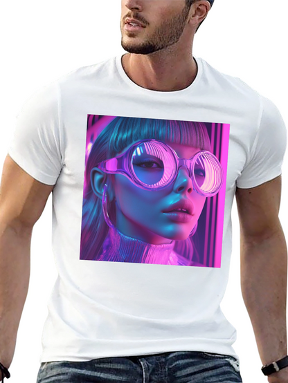 Neon Cyberpunk Girl Graphic Tee - Stylish Black T-Shirt