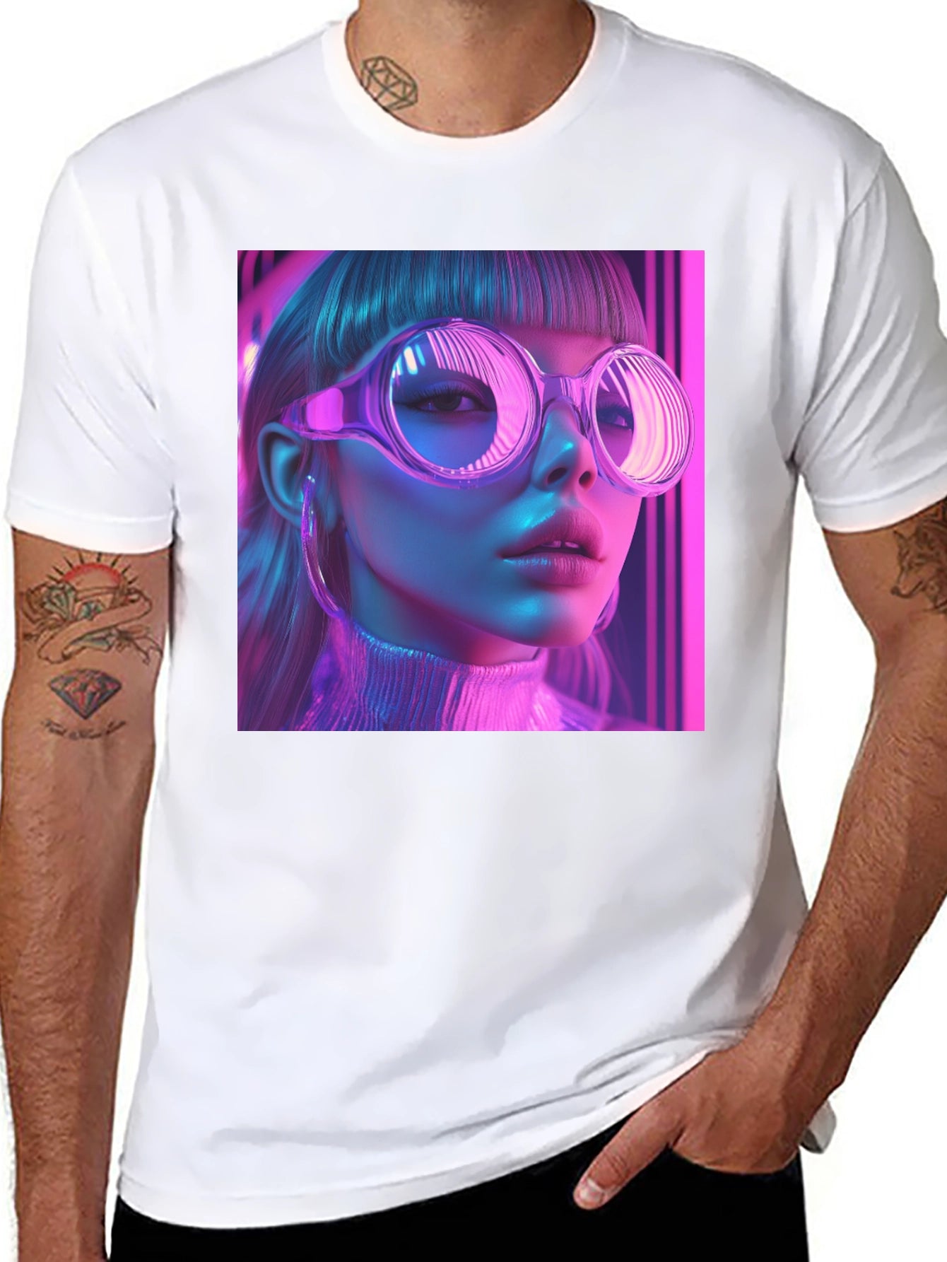 Neon Cyberpunk Girl Graphic Tee - Stylish Black T-Shirt