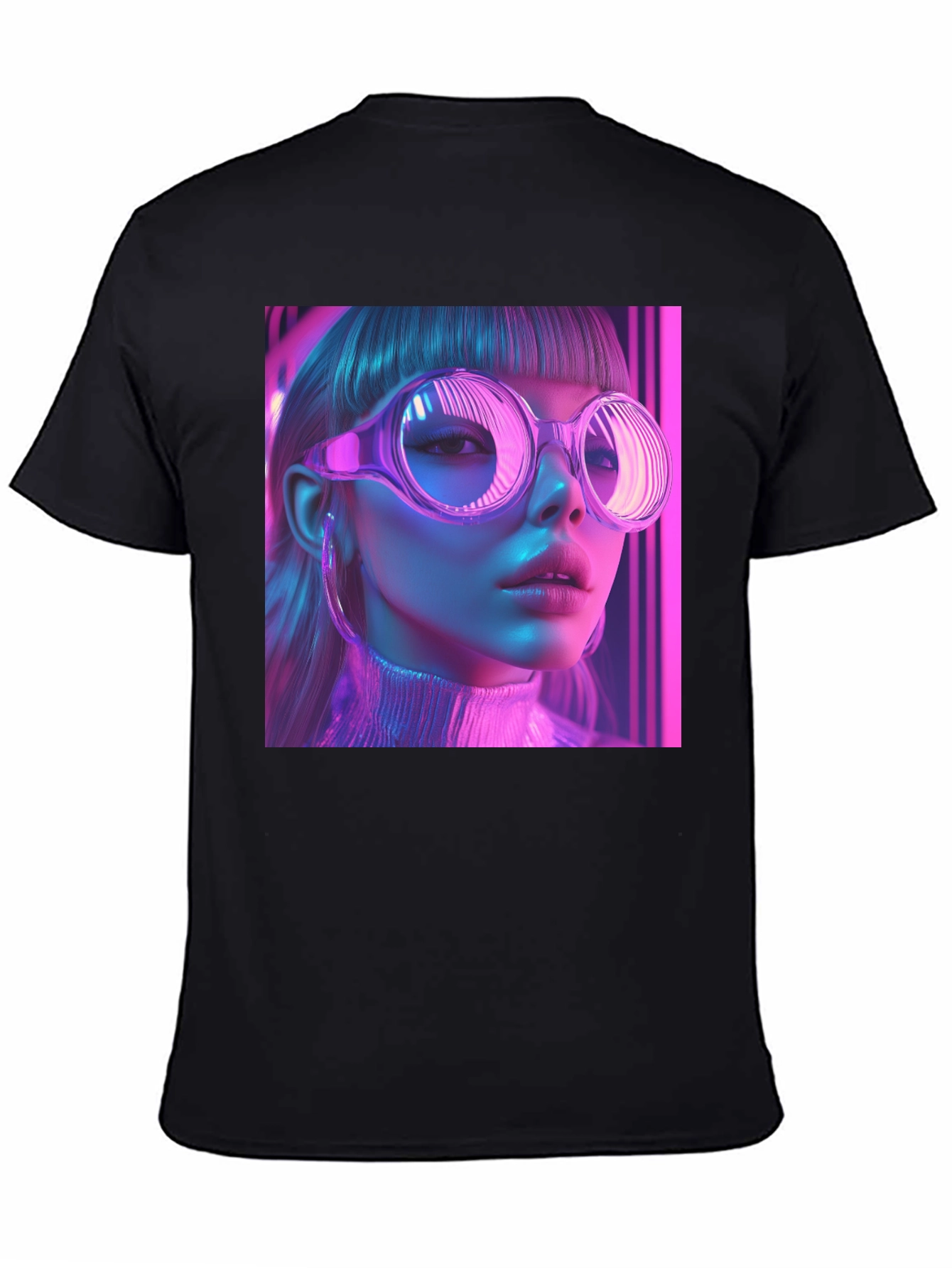 Neon Cyberpunk Girl Graphic Tee - Stylish Black T-Shirt