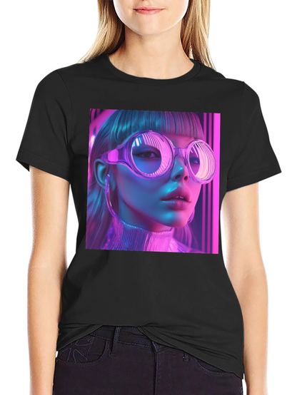 Neon Cyberpunk Girl Graphic Tee - Stylish Black T-Shirt