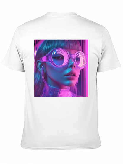 Neon Cyberpunk Girl Graphic Tee - Stylish Black T-Shirt