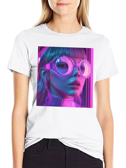 Neon Cyberpunk Girl Graphic Tee - Stylish Black T-Shirt