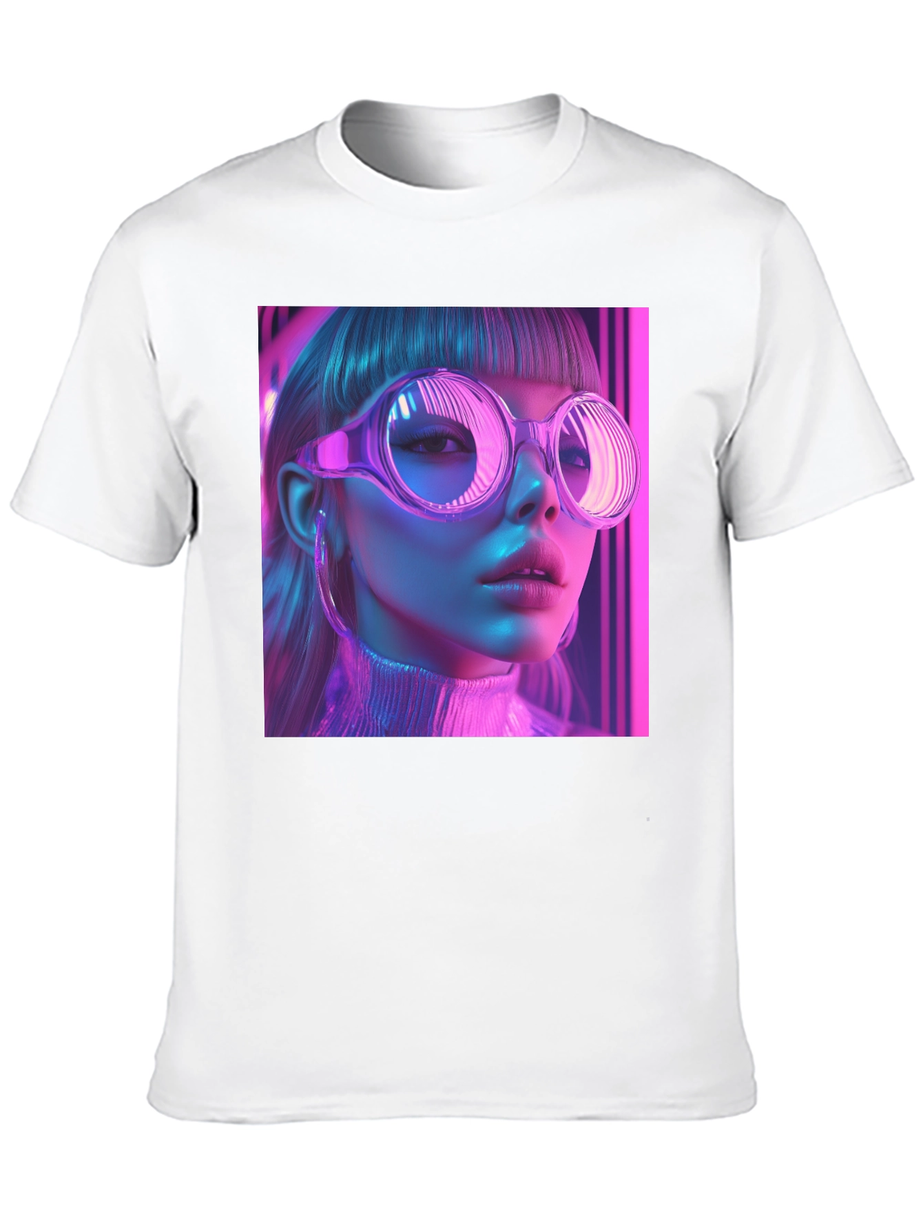Neon Cyberpunk Girl Graphic Tee - Stylish Black T-Shirt