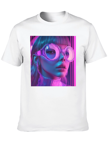 Neon Cyberpunk Girl Graphic Tee - Stylish Black T-Shirt