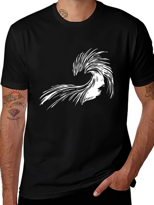 Abstract Wave Graphic Tee - Black Cotton Shirt