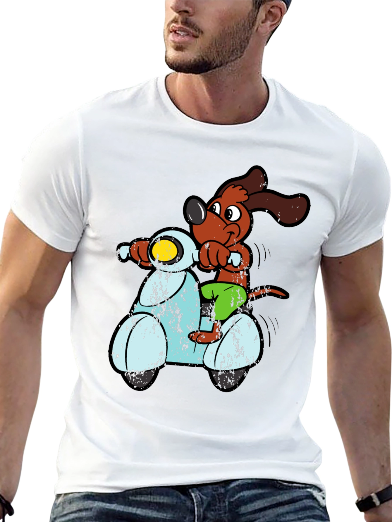 Dog Riding Scooter Graphic T-Shirt
