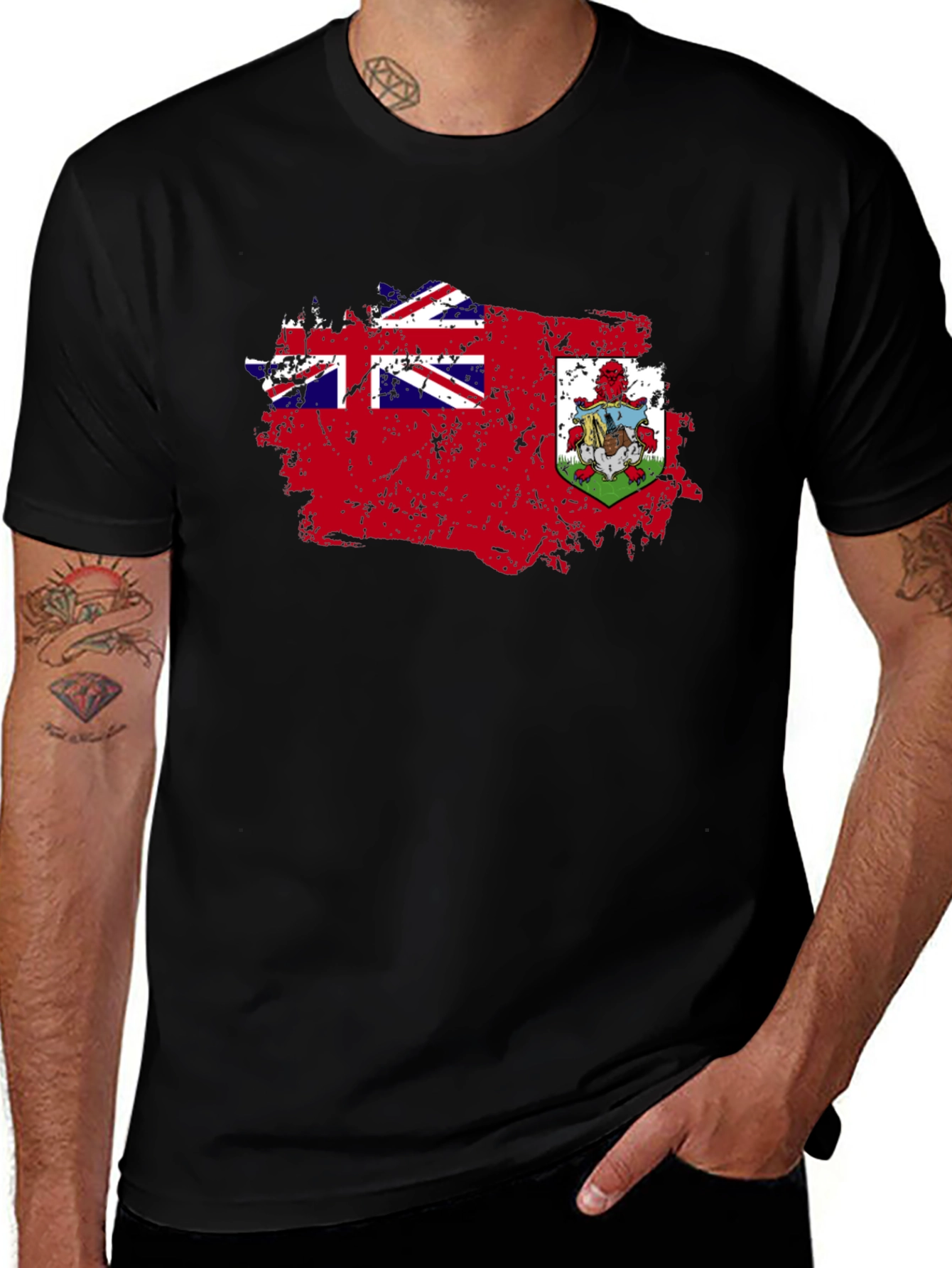 Bermuda Flag Distressed Graphic Black T-Shirt