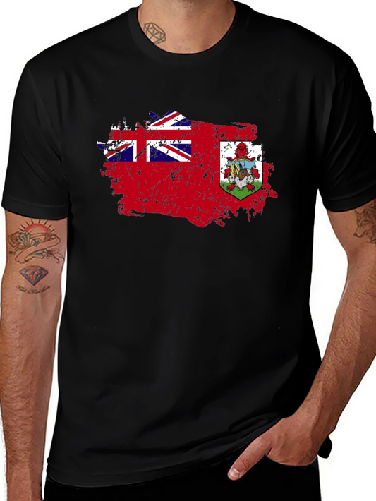 Bermuda Flag Distressed Graphic Black T-Shirt