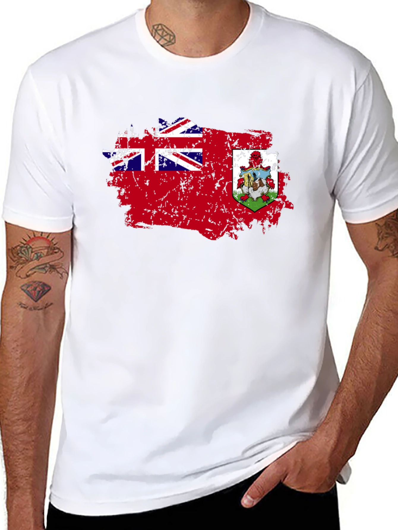 Bermuda Flag Distressed Graphic Black T-Shirt