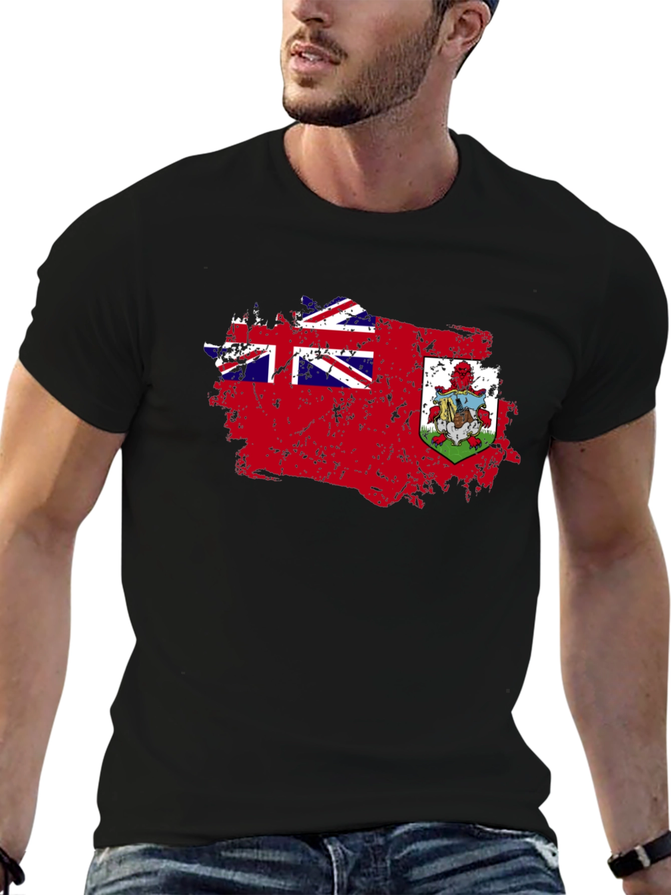 Bermuda Flag Distressed Graphic Black T-Shirt