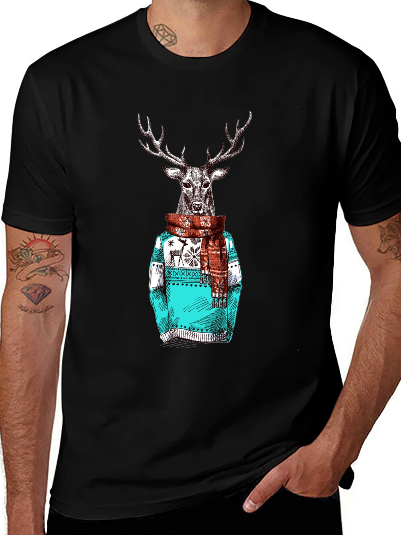 Deer in Sweater Graphic T-Shirt