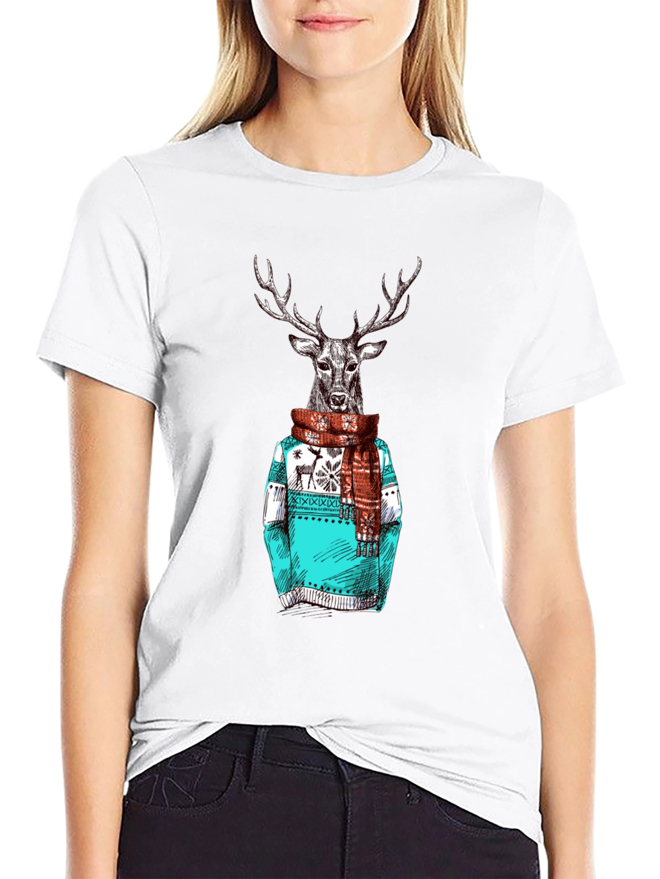 Deer in Sweater Graphic T-Shirt
