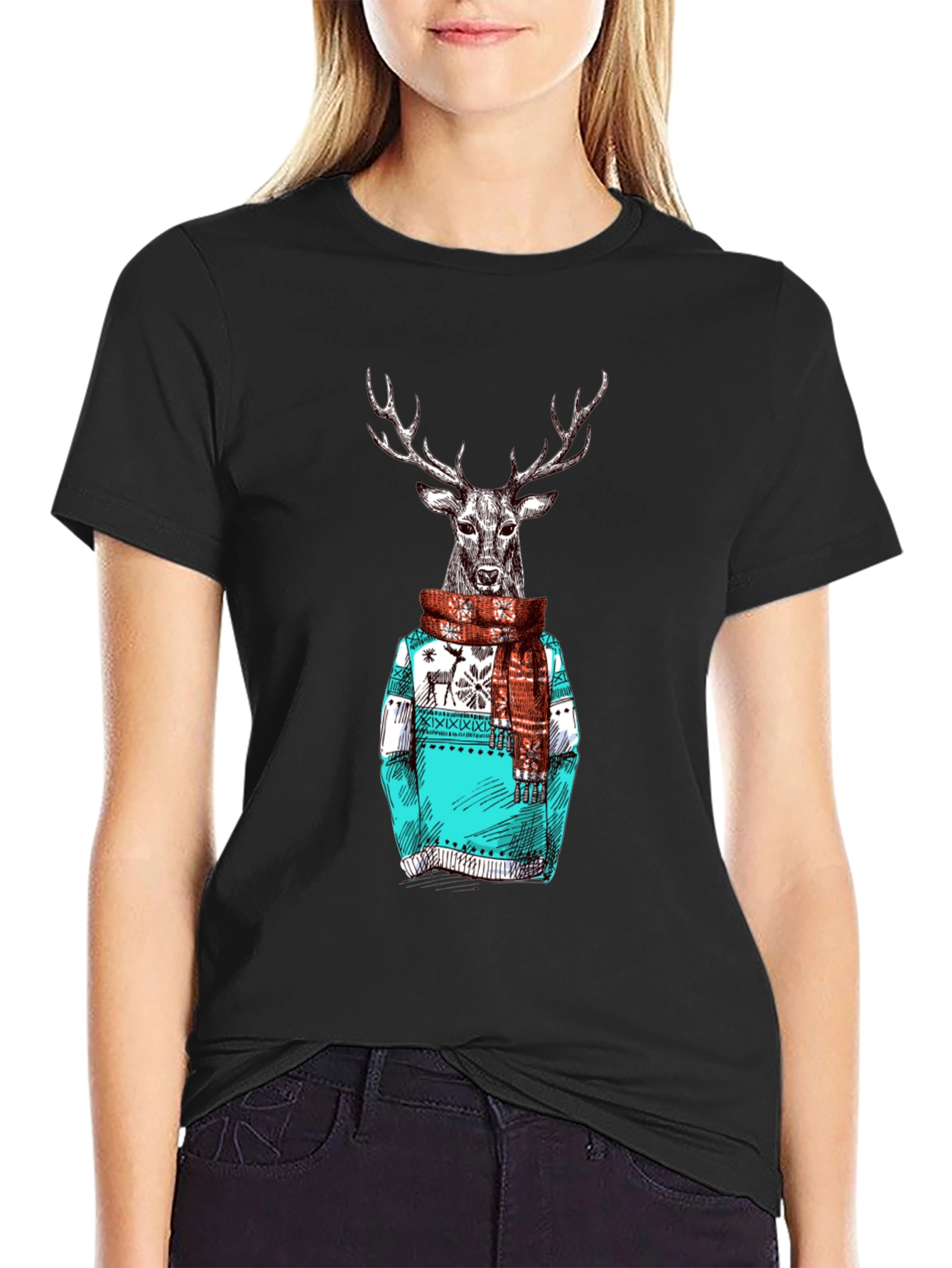 Deer in Sweater Graphic T-Shirt