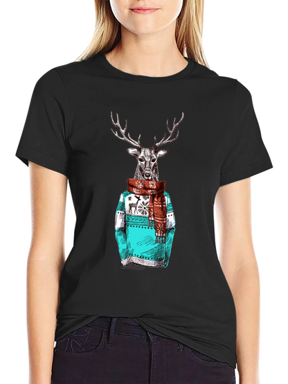 Deer in Sweater Graphic T-Shirt