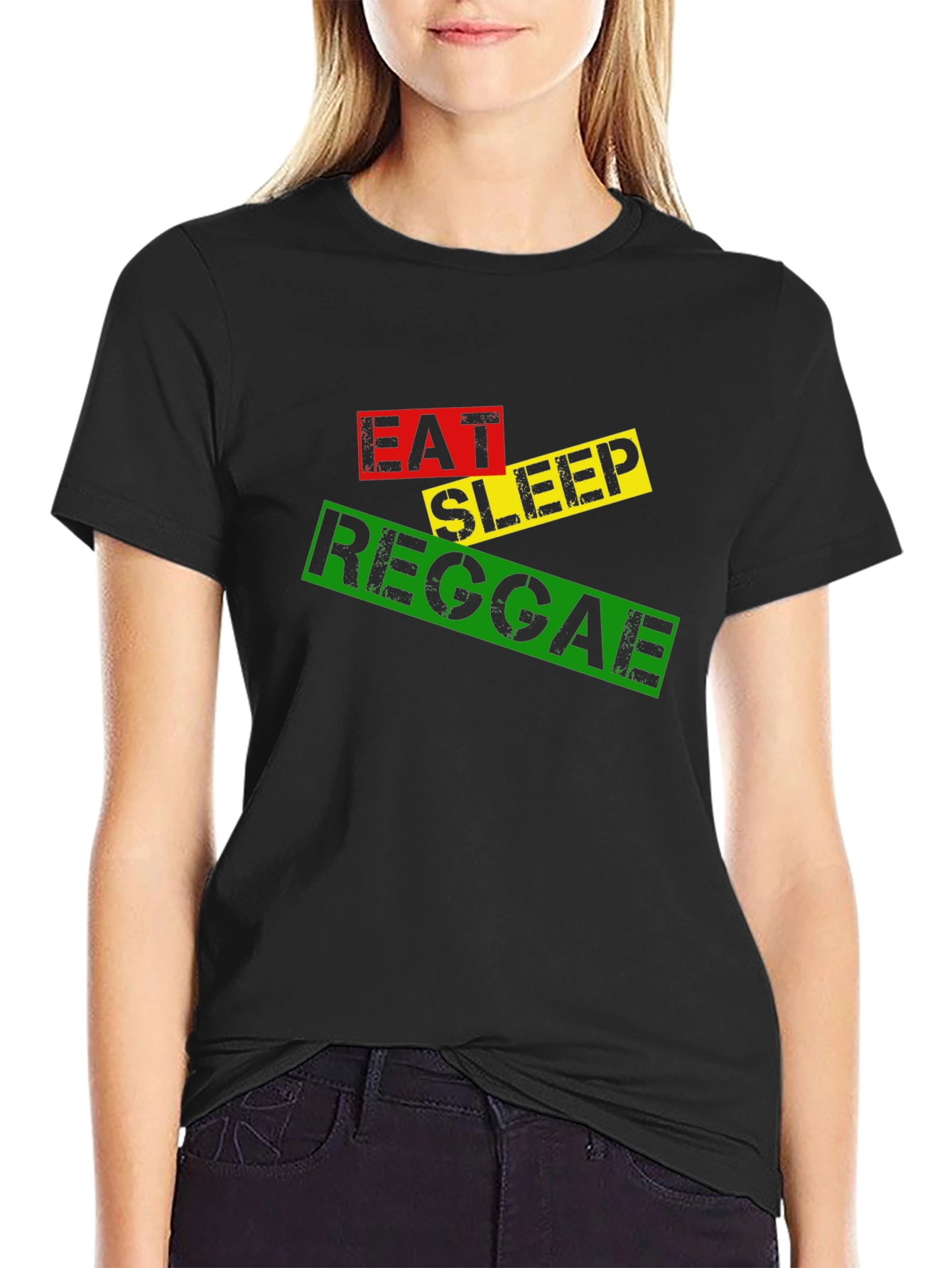 Eat Sleep Reggae T-Shirt Black Cotton