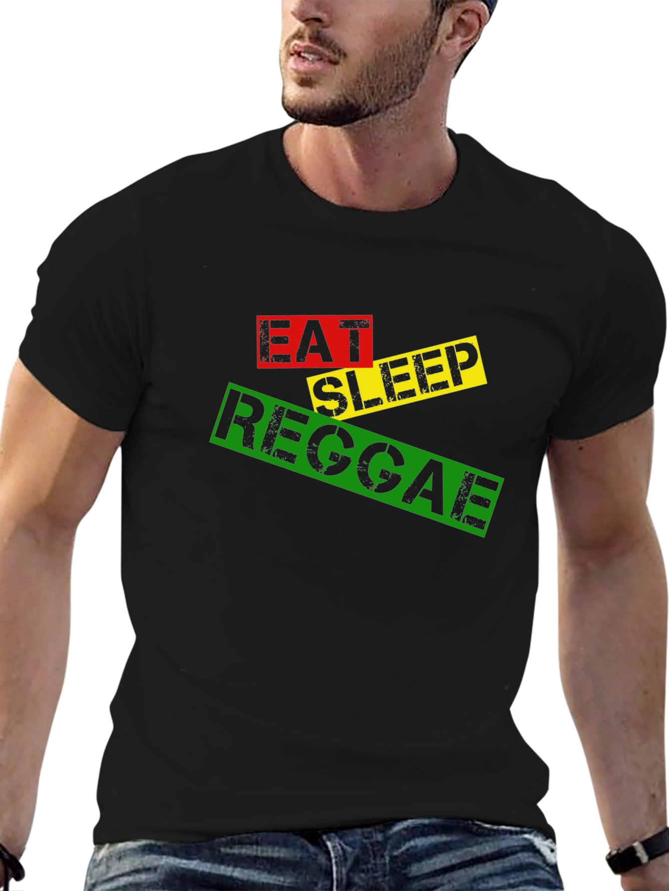Eat Sleep Reggae T-Shirt Black Cotton