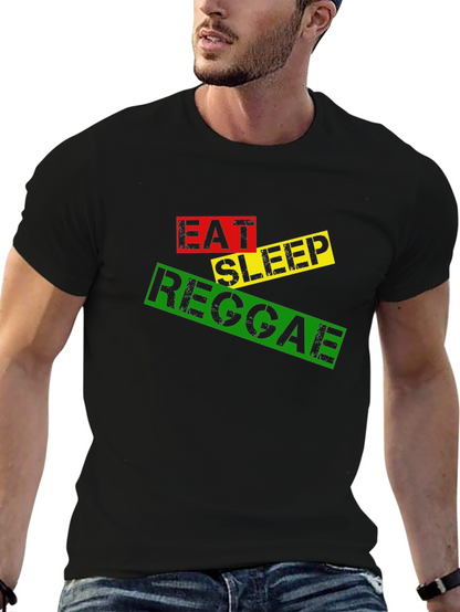 Eat Sleep Reggae T-Shirt Black Cotton