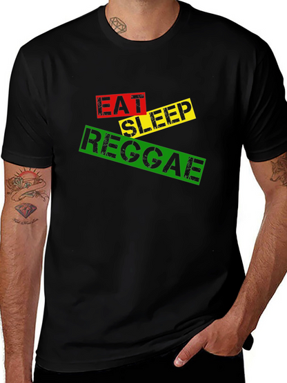 Eat Sleep Reggae T-Shirt Black Cotton
