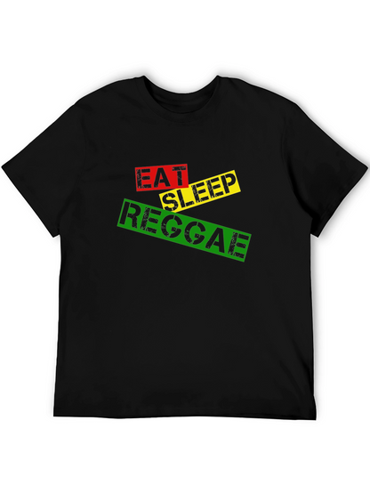 Eat Sleep Reggae T-Shirt Black Cotton