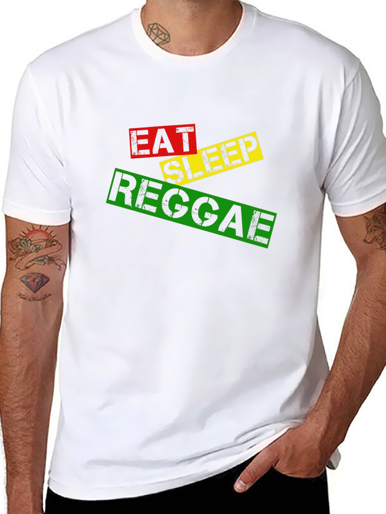 Eat Sleep Reggae T-Shirt Black Cotton