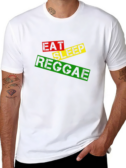 Eat Sleep Reggae T-Shirt Black Cotton