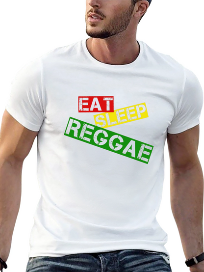 Eat Sleep Reggae T-Shirt Black Cotton