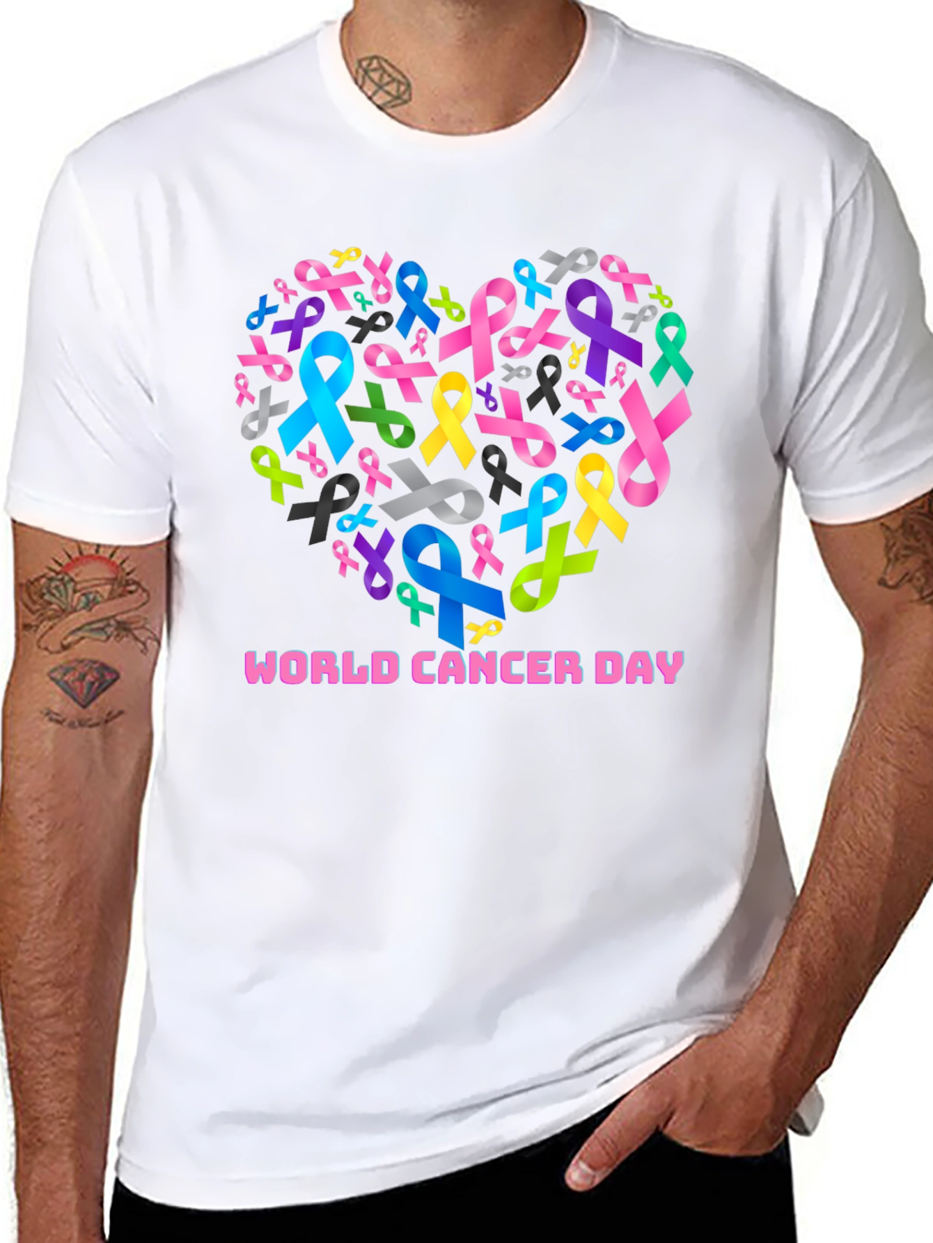World Cancer Day Ribbon Heart T-Shirt