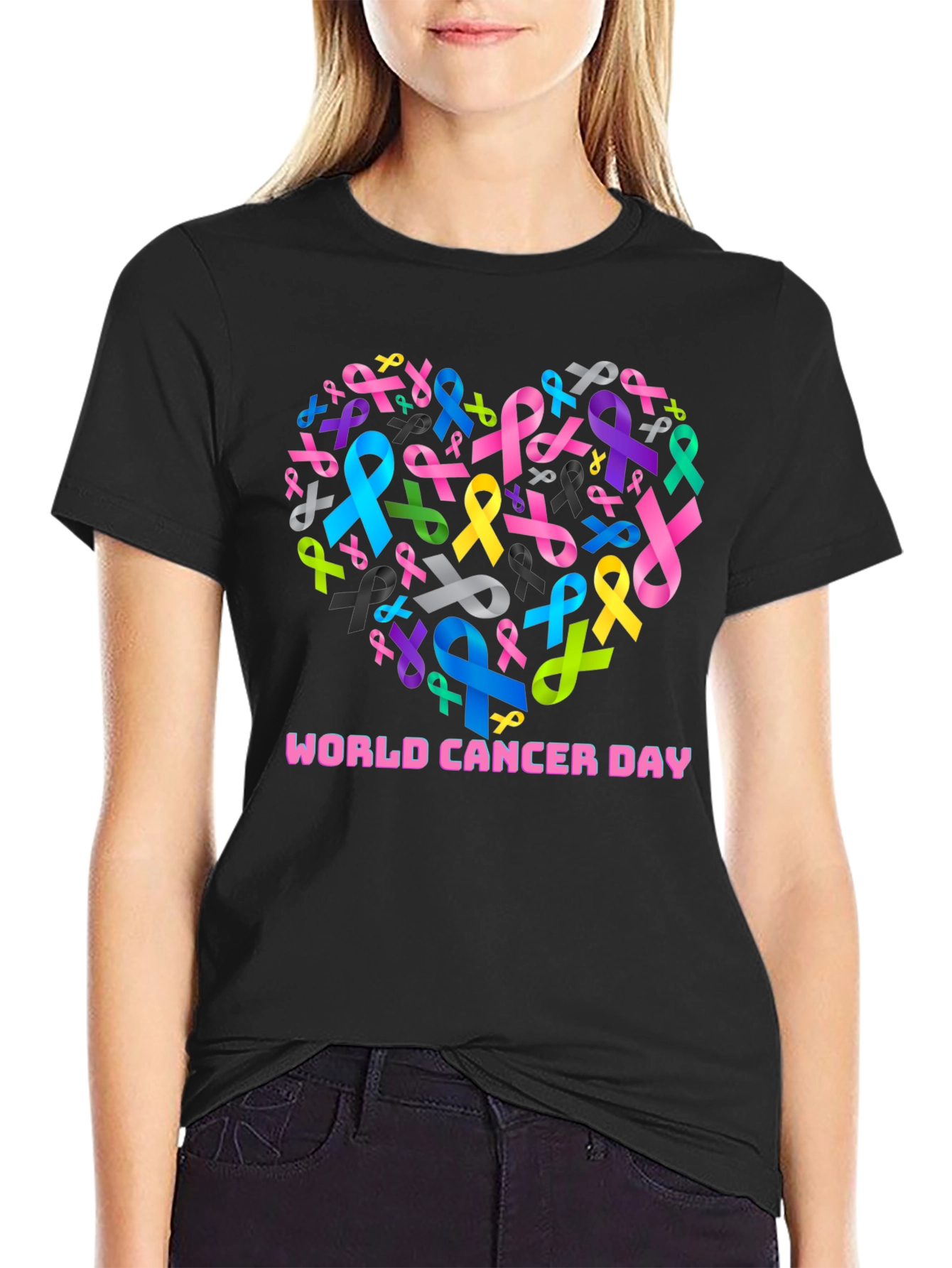 World Cancer Day Ribbon Heart T-Shirt