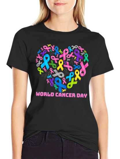 World Cancer Day Ribbon Heart T-Shirt
