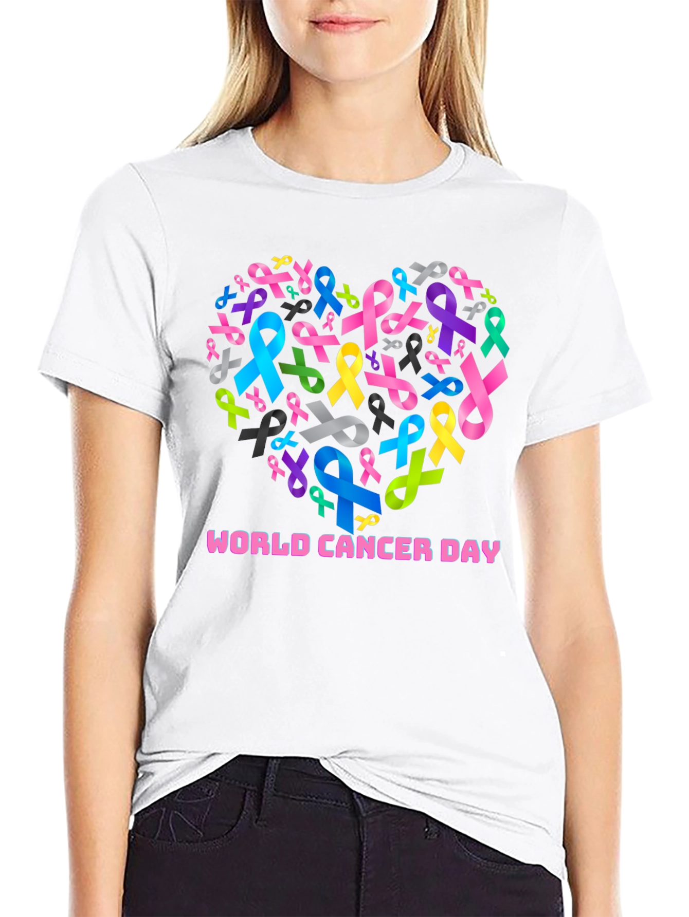 World Cancer Day Ribbon Heart T-Shirt