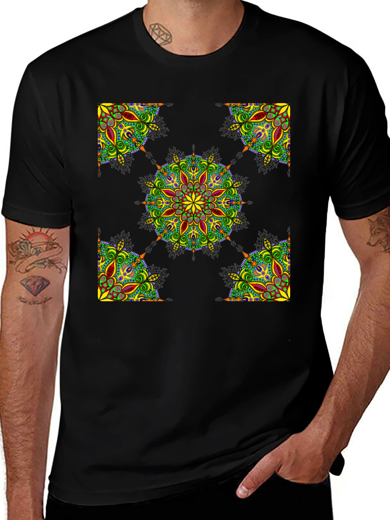 Black Mandala Print T-Shirt