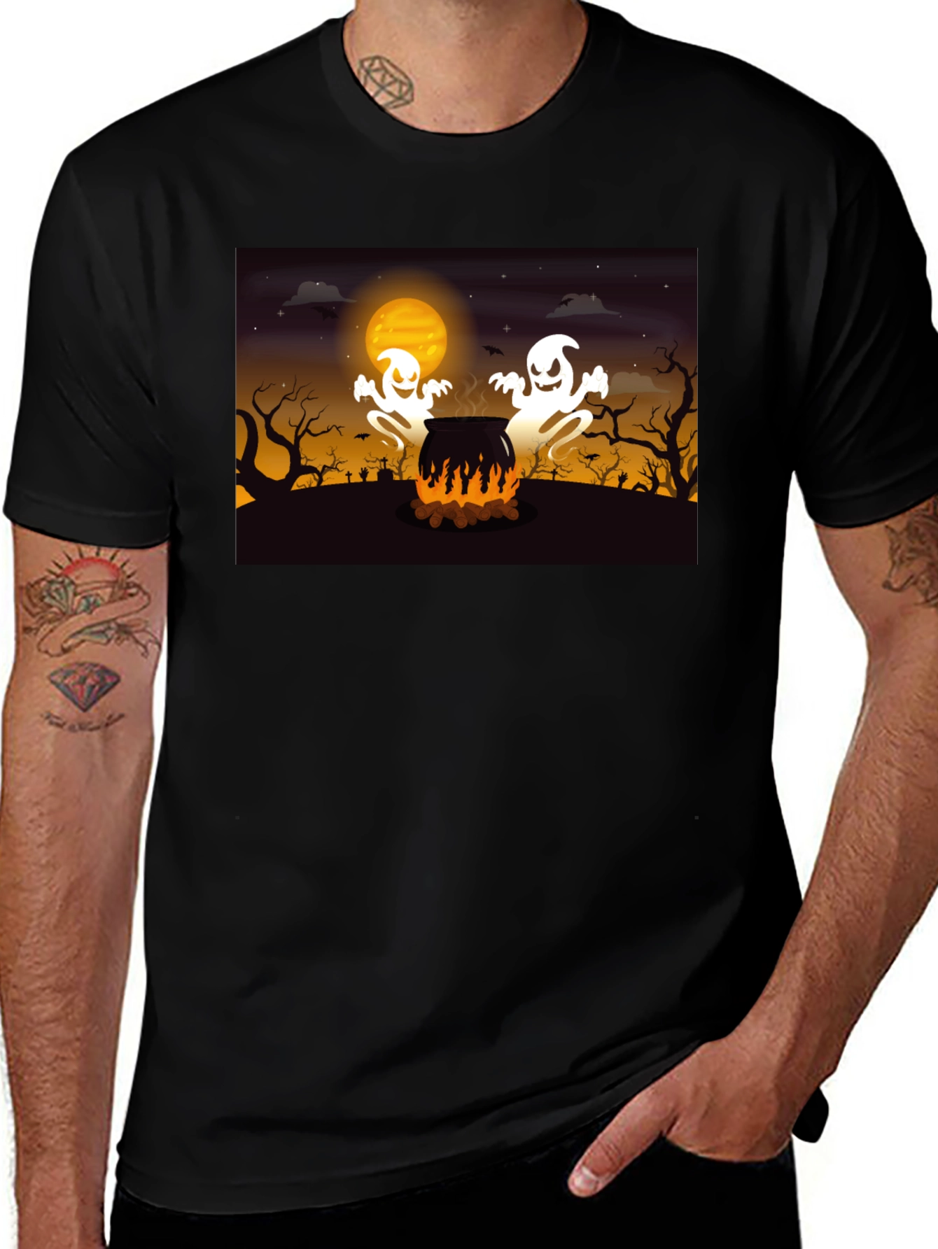 Halloween Ghost Cauldron Black T-Shirt