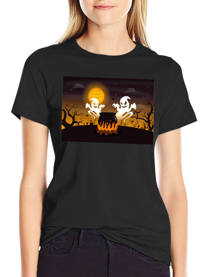 Halloween Ghost Cauldron Black T-Shirt
