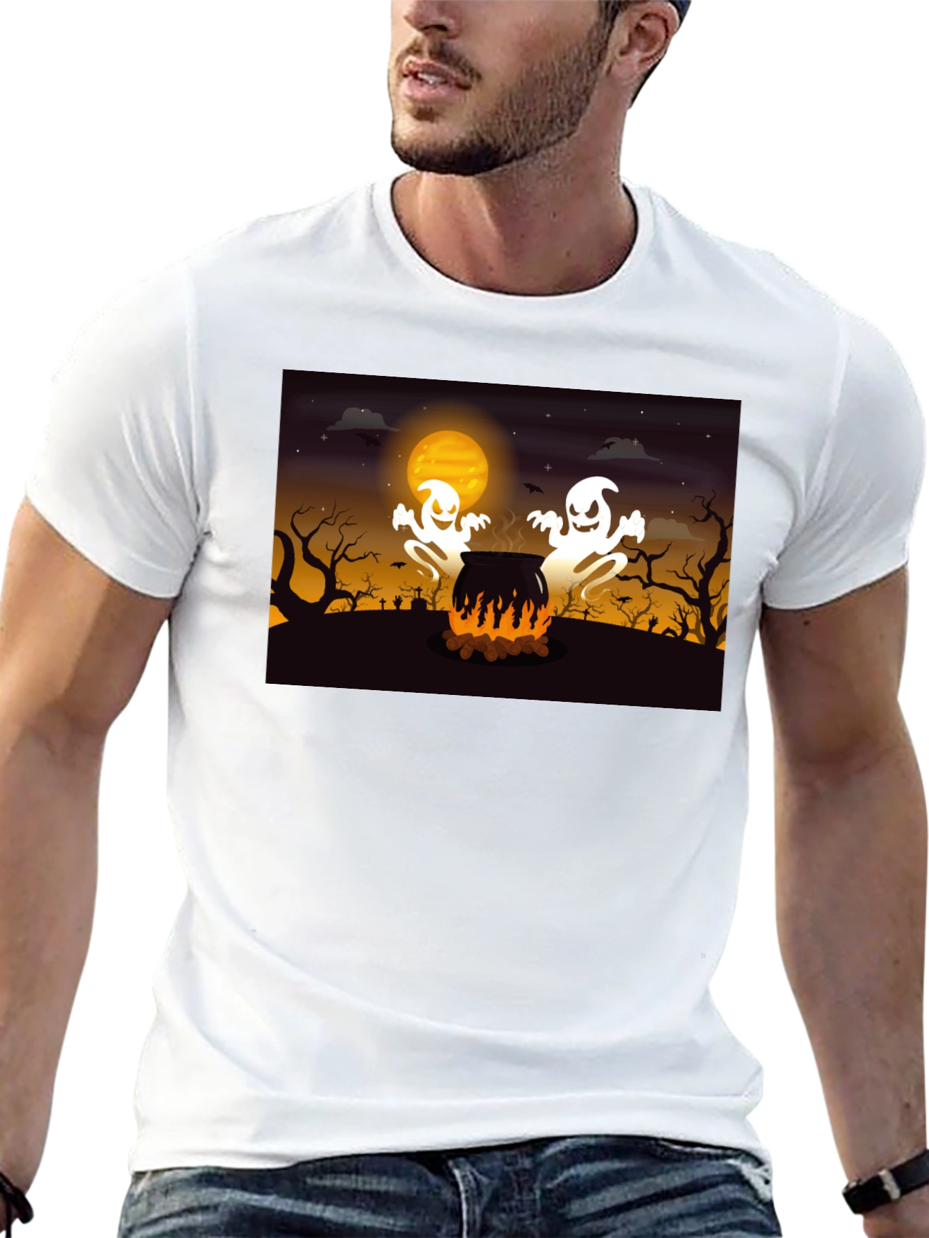 Halloween Ghost Cauldron Black T-Shirt