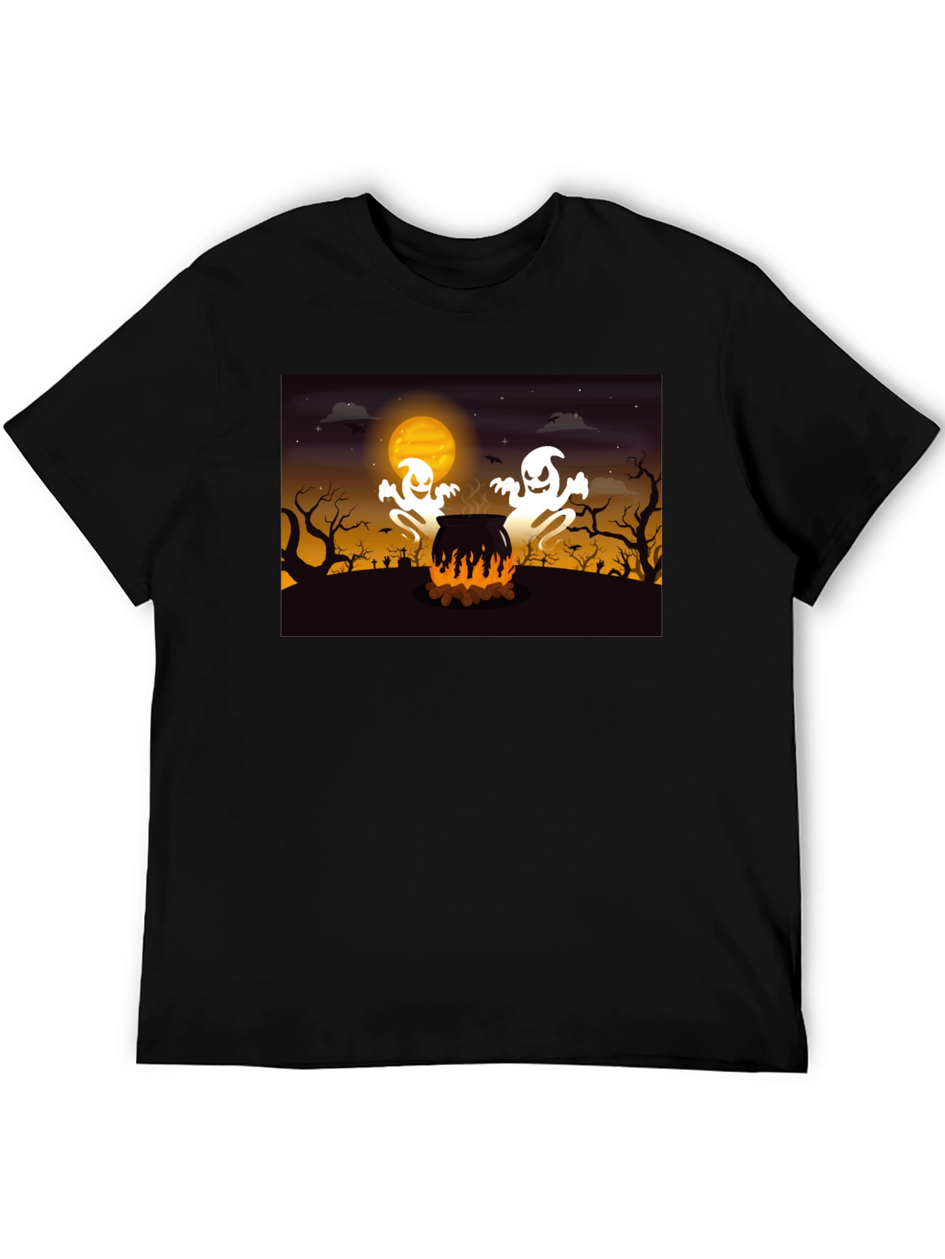 Halloween Ghost Cauldron Black T-Shirt