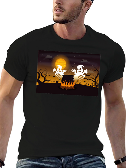 Halloween Ghost Cauldron Black T-Shirt