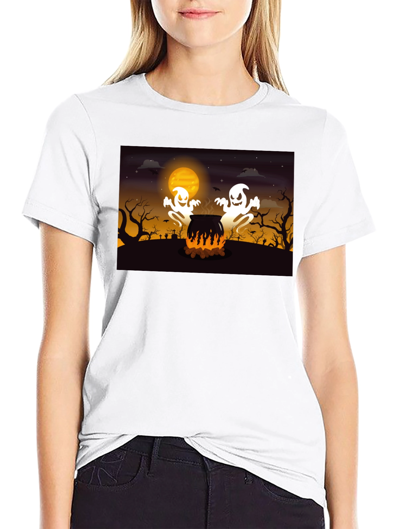 Halloween Ghost Cauldron Black T-Shirt