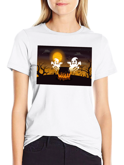 Halloween Ghost Cauldron Black T-Shirt
