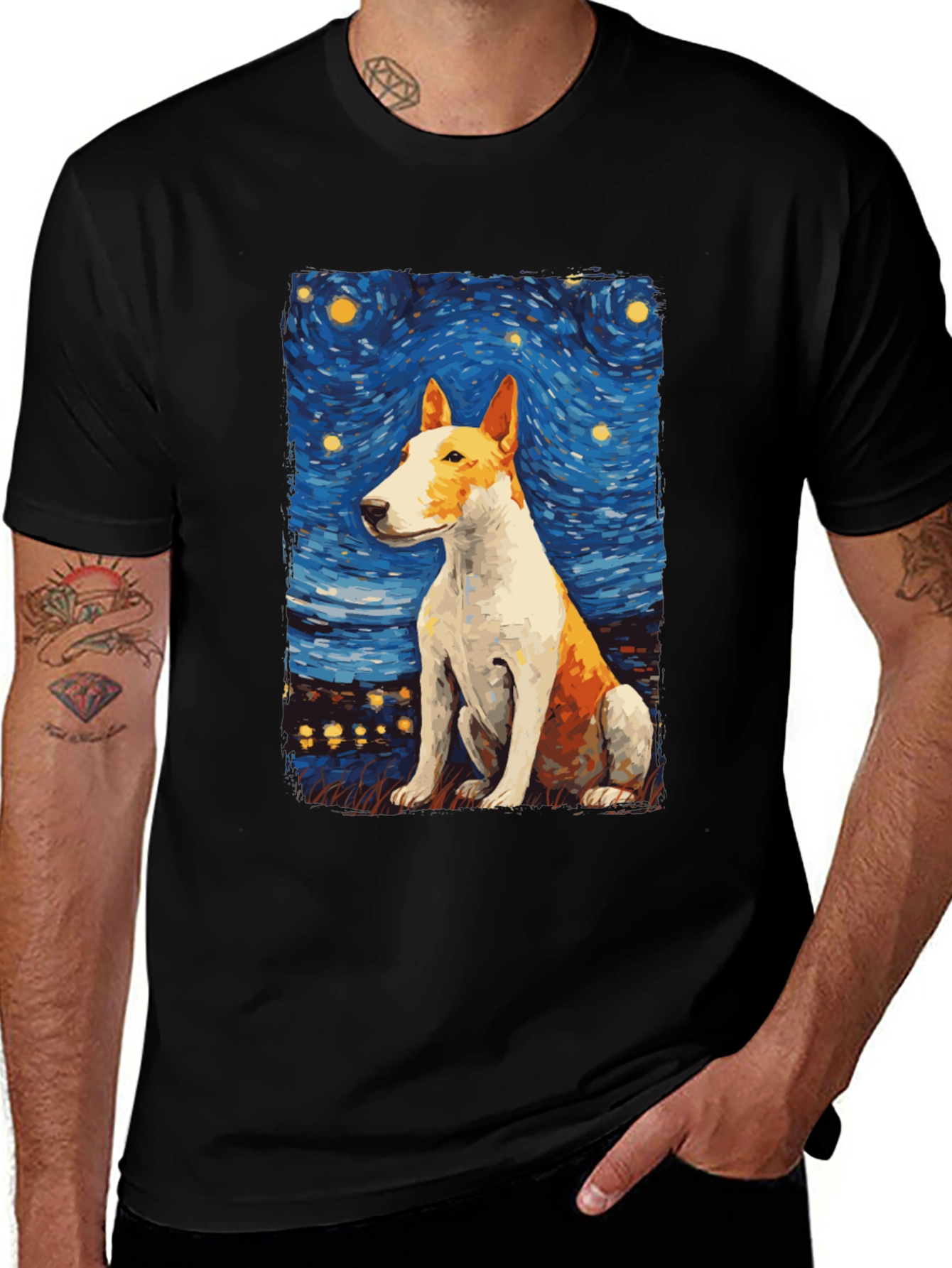 Starry Bull Terrier Art T-Shirt