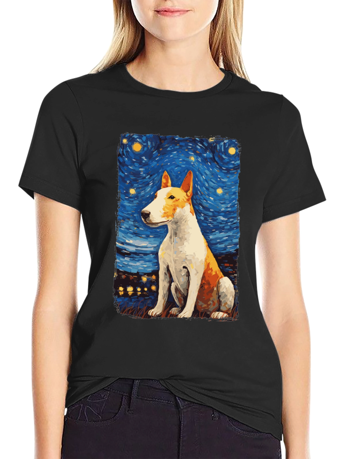 Starry Bull Terrier Art T-Shirt
