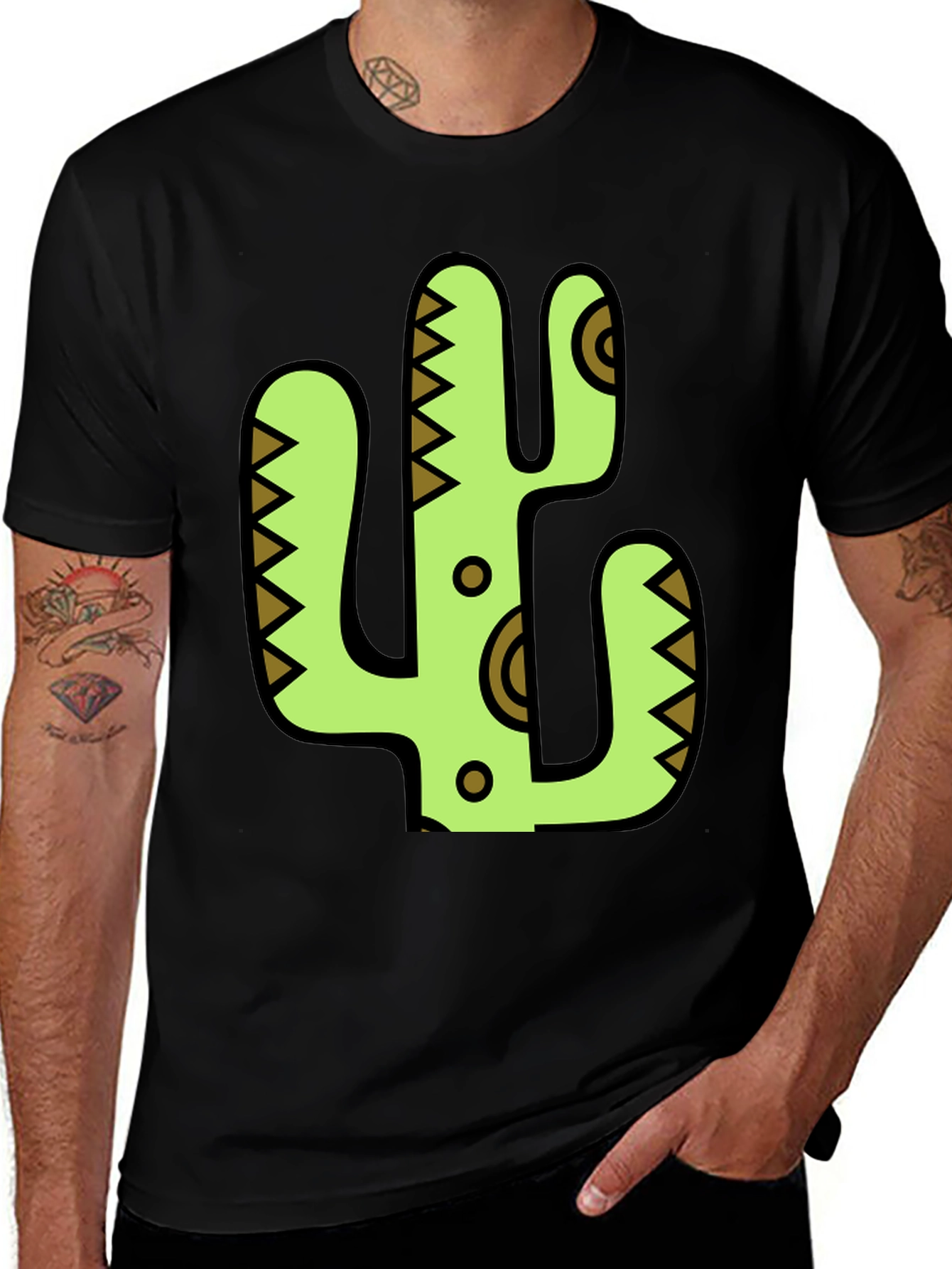 Cactus Graphic Print Black T-Shirt