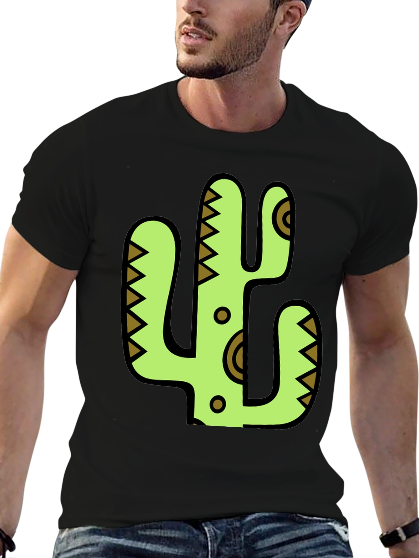 Cactus Graphic Print Black T-Shirt