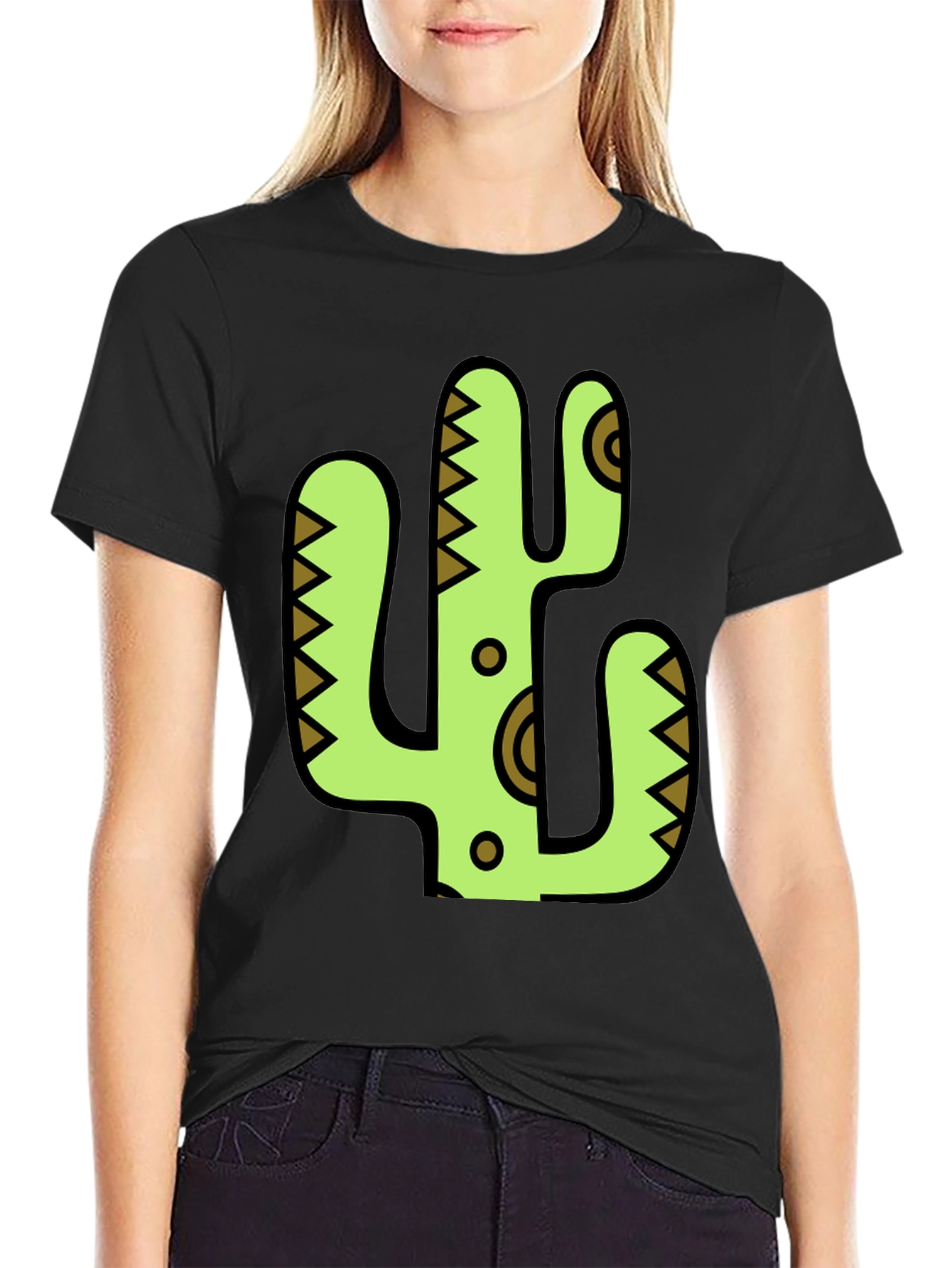 Cactus Graphic Print Black T-Shirt