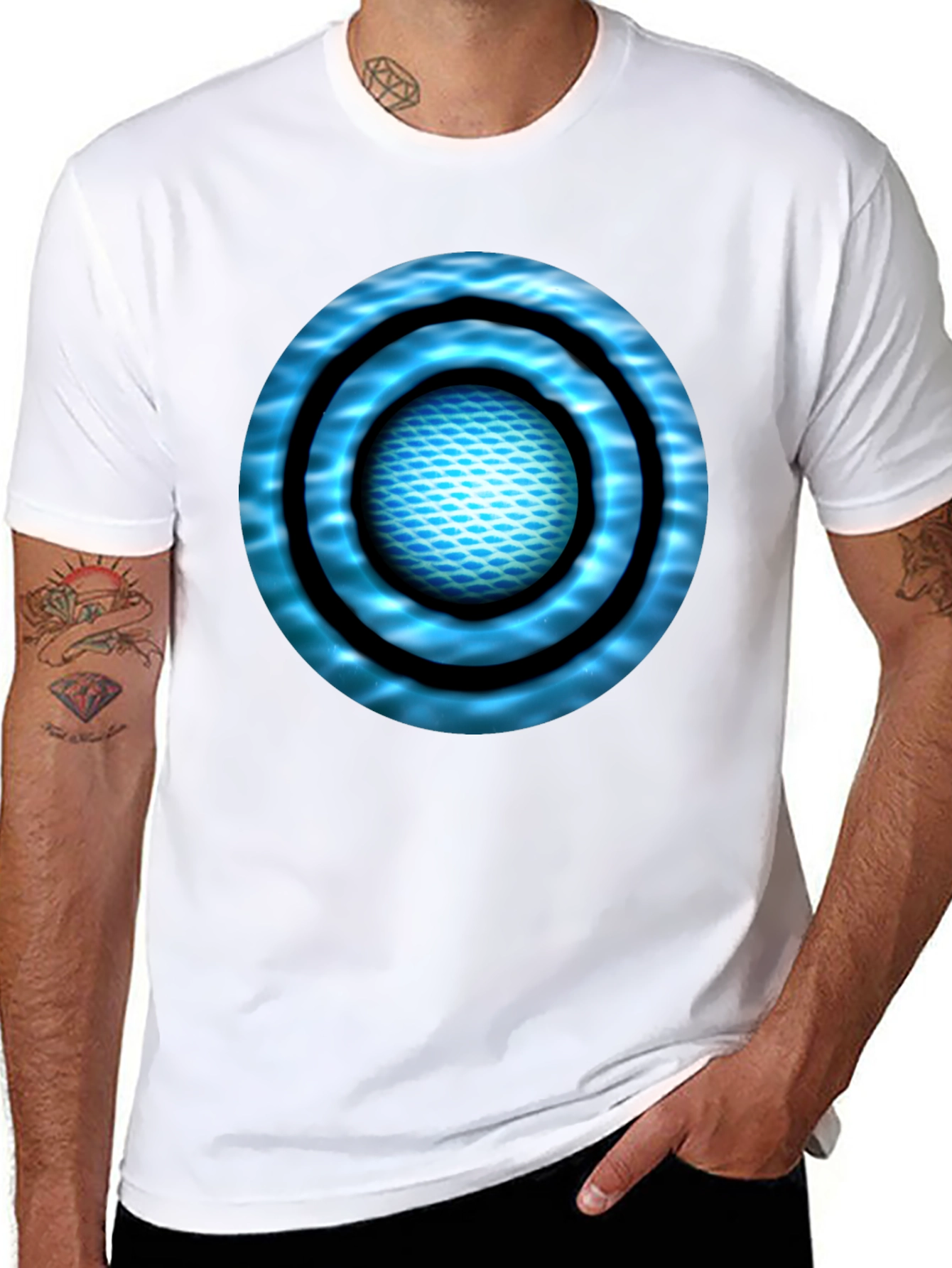 Abstract Blue Circle Design Black T-Shirt
