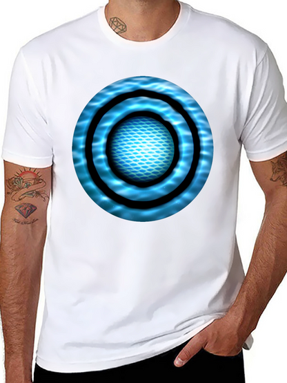 Abstract Blue Circle Design Black T-Shirt