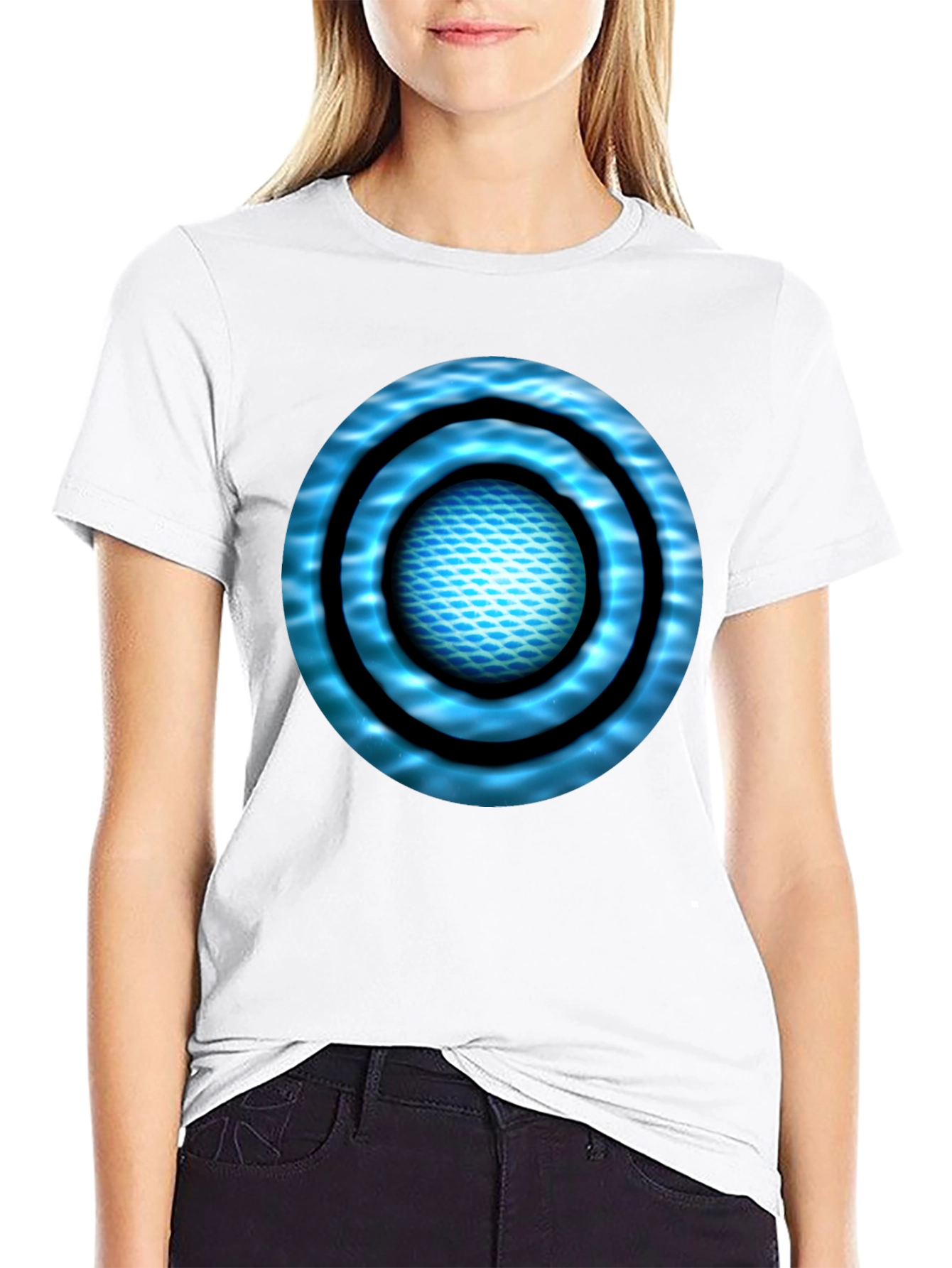 Abstract Blue Circle Design Black T-Shirt