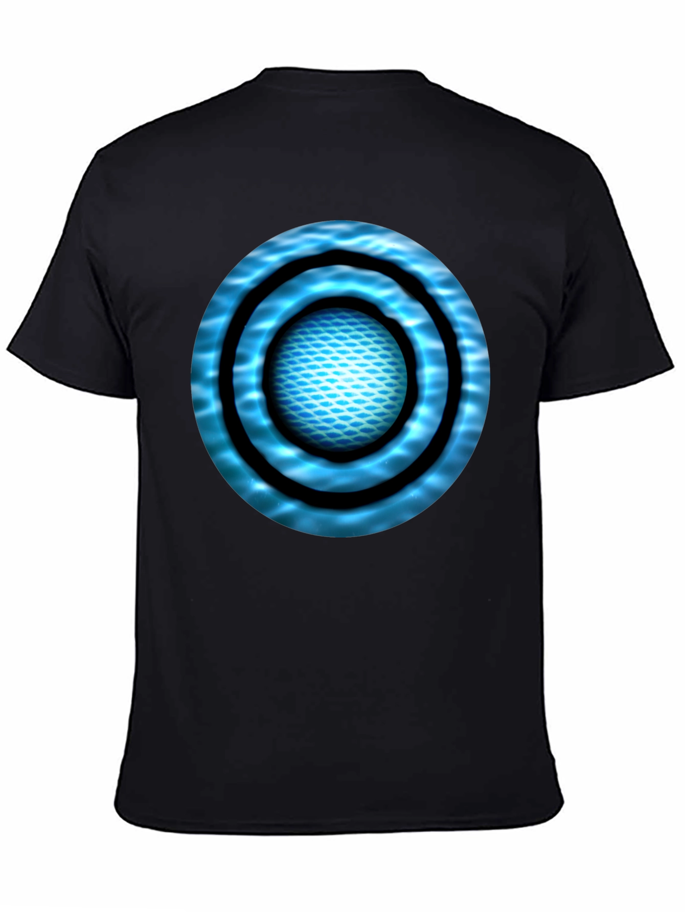 Abstract Blue Circle Design Black T-Shirt