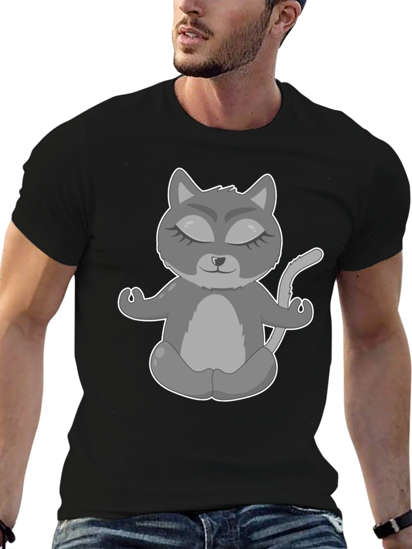 Yoga Cat Graphic T-Shirt - Black Tee